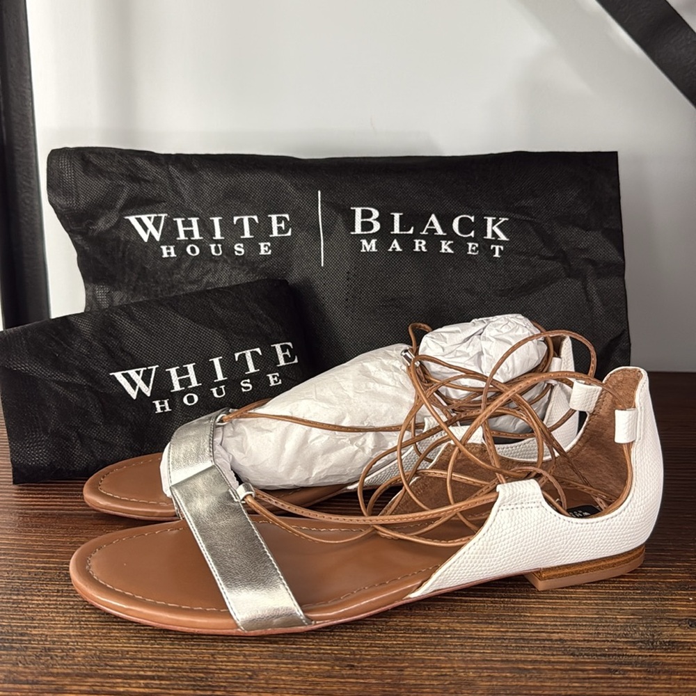 NEW WHBM White House Black Market Leather Wrap Sandals Size 9.5 “Saige”